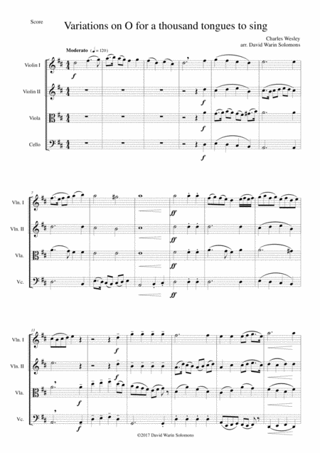 Variations On O For A Thousand Tongues To Sing For String Quartet Sheet Music