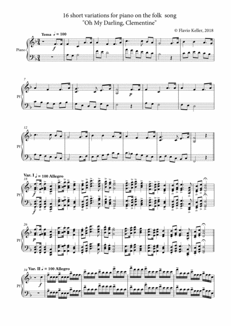 Free Sheet Music Variations On Oh My Darling Clementine For Piano