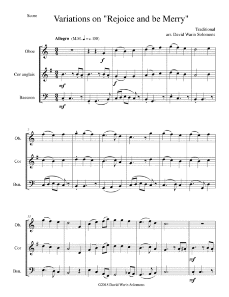 Free Sheet Music Variations On Rejoice And Be Merry The Gallery Carol For Double Reed Trio Oboe Cor Anglais Bassoon