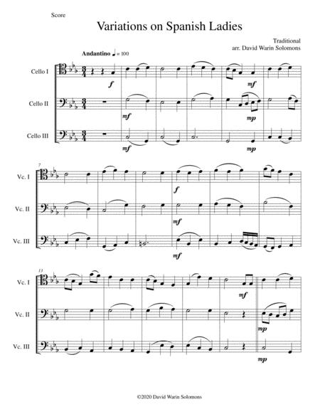 Free Sheet Music Variations On Spanish Ladies For 3 Cellos