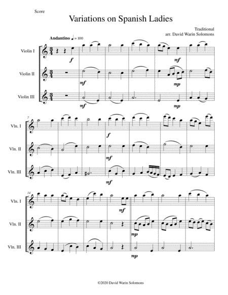 Variations On Spanish Ladies For 3 Violins Sheet Music