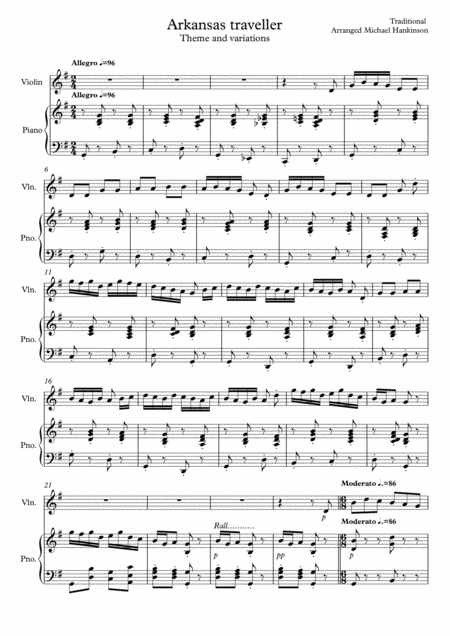 Variations On The Arkansas Traveller For Violin And Piano Sheet Music