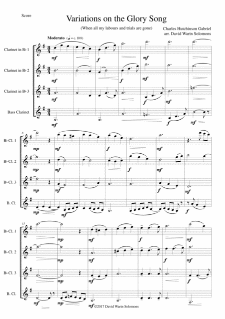 Variations On The Glory Song For Clarinet Quartet Sheet Music