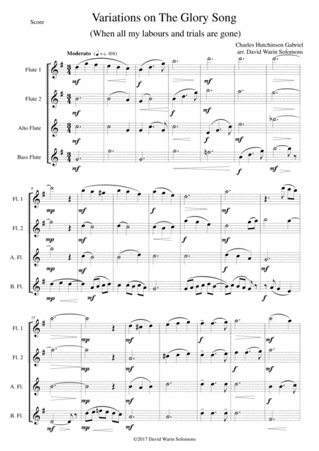 Free Sheet Music Variations On The Glory Song For Flute Quartet