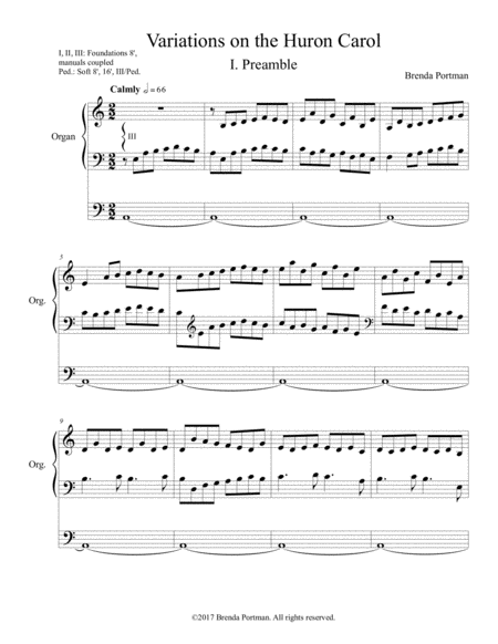 Free Sheet Music Variations On The Huron Carol For Organ By Brenda Portman
