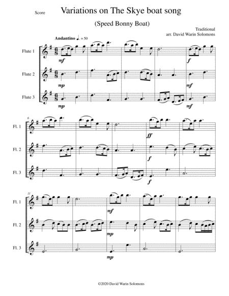 Variations On The Skye Boat Song Speed Bonnie Boat For Flute Trio 3 C Flutes Sheet Music