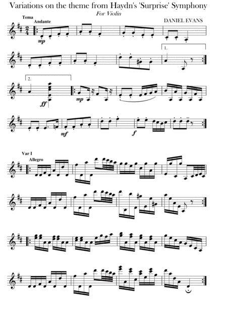 Free Sheet Music Variations On The Theme From Haydns Surprise Symphony For Solo Violin