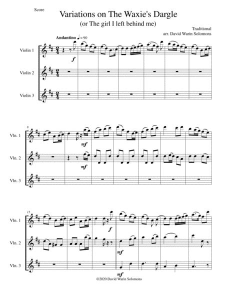 Variations On The Waxies Dargle Or The Girl I Left Behind Me For Violin Trio Sheet Music