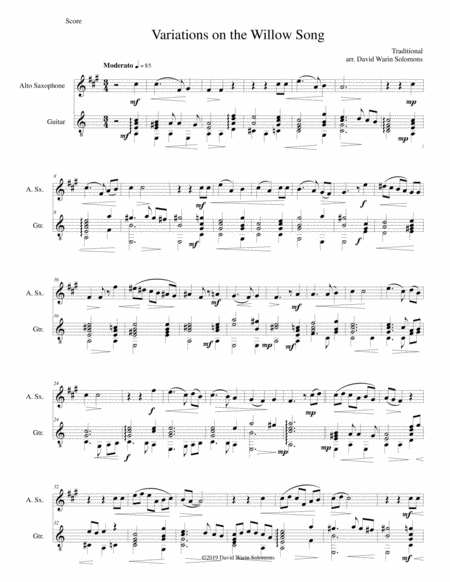 Free Sheet Music Variations On The Willow Song For Alto Saxophone And Guitar