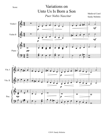 Variations On Unto Us Is Born A Son Sheet Music