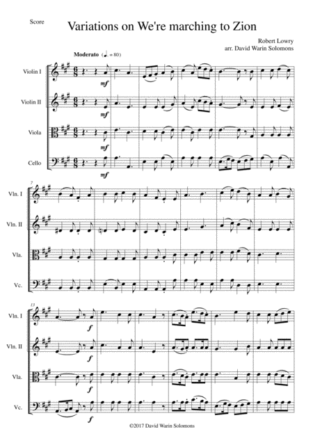 Free Sheet Music Variations On We Re Marching To Zion For String Quartet
