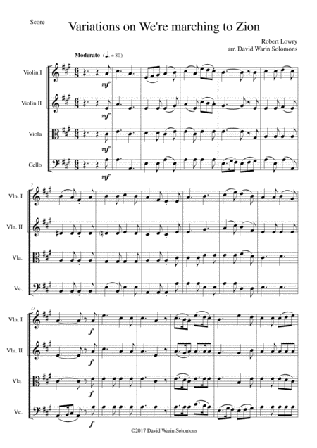 Variations On We Re Marching To Zion For String Quartet Sheet Music