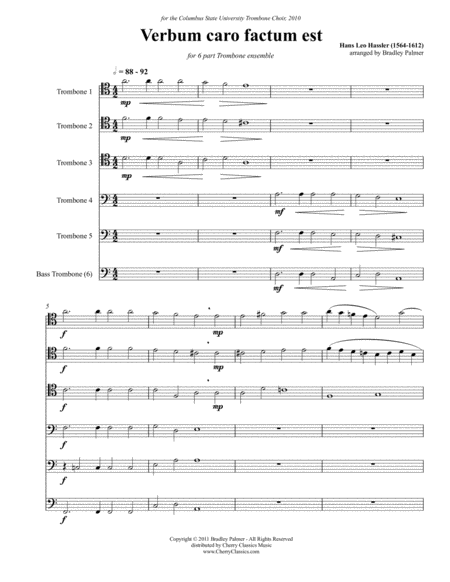 Verbum Caro Factum Est For 6 Part Trombone Ensemble Sheet Music