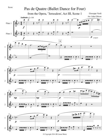 Free Sheet Music Verdi Ballet Music Set For Flute Duet From Jerusalem Act Iii