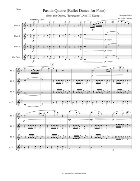 Verdi Ballet Music Set For Flute Quartet From Jerusalem Act Iii Sheet Music