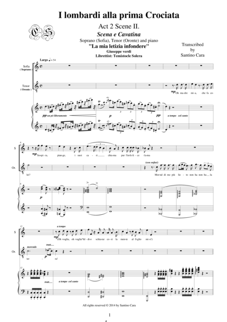 Verdi I Lombardi Alla Prima Crociata Act2 Ii La Mia Letizia Infondere Soprano Tenor And Piano Sheet Music