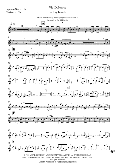 Via Dolorosa Easy Soprano Sax In Bb Sheet Music