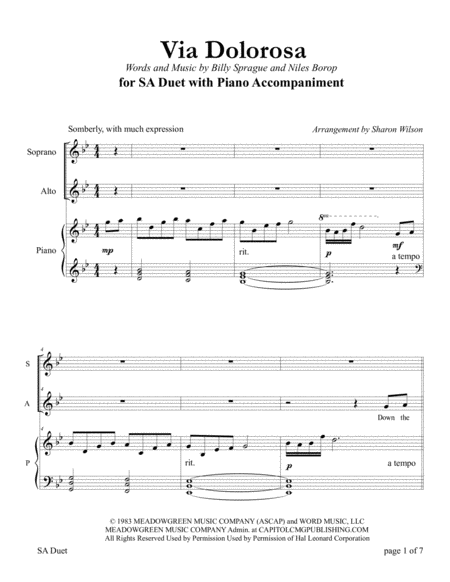 Free Sheet Music Via Dolorosa For Sa Duet With Piano Accompaniment