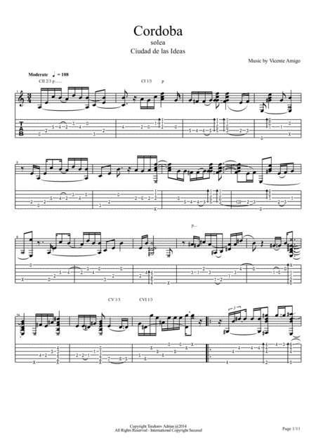 Vicente Amigo Ciudad De Las Ideas 7 Cordoba Sheet Music