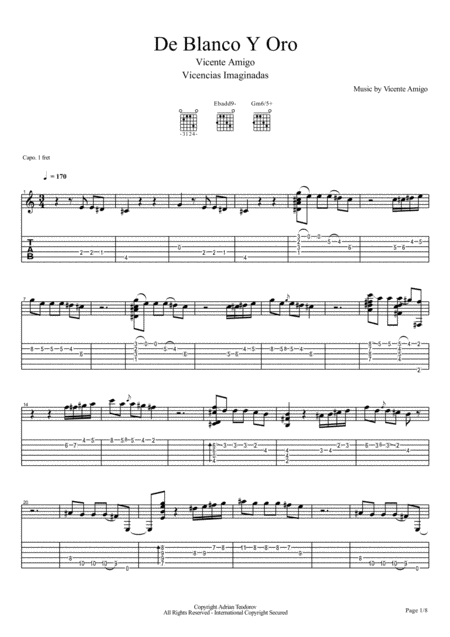 Vicente Amigo Vivencias Imaginadas 6 De Blanco Y Oro Sheet Music