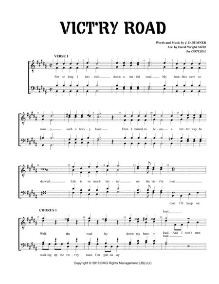 Vict Ry Road Chorus Pricing Sheet Music