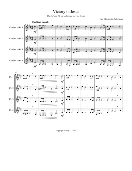 Victory In Jesus 4 Clarinets Sheet Music