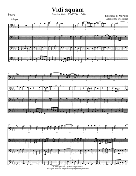 Vidi Aquam For Trombone Or Low Brass Quartet Sheet Music