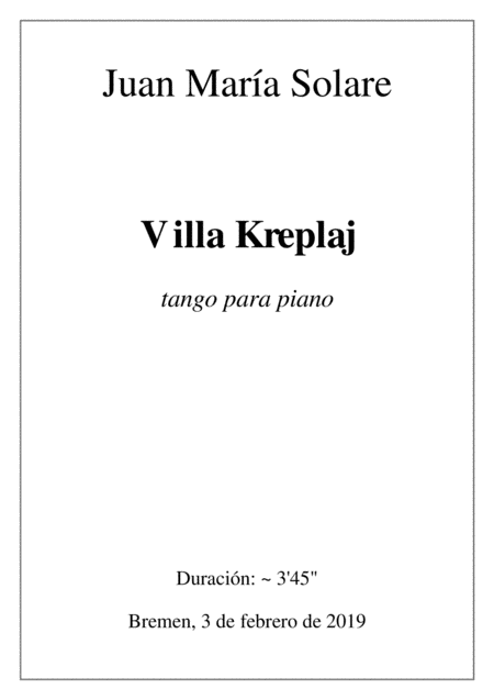 Free Sheet Music Villa Kreplaj Piano Solo