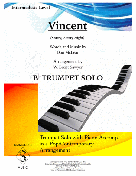 Free Sheet Music Vincent Starry Starry Night Bb Trumpet Solo With Piano