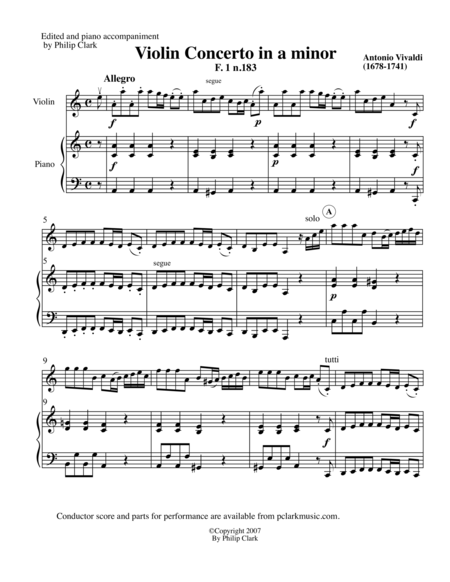 Violin Concerto In A Minor F1 183 Sheet Music