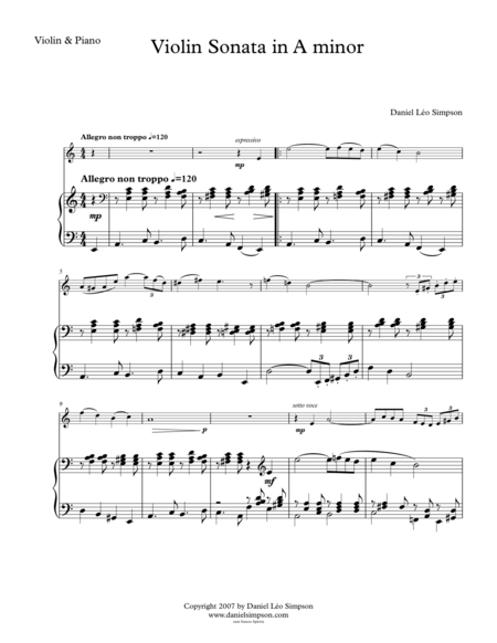 Free Sheet Music Violin Sonata In A Minor Piano Score Violin Part