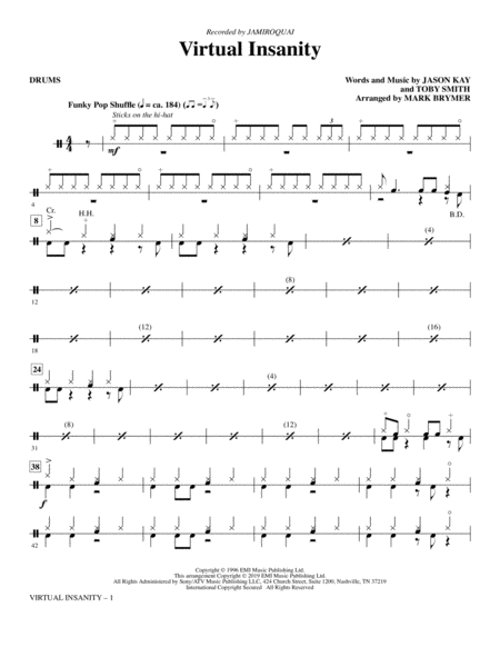 Virtual Insanity Arr Mark Brymer Drums Sheet Music