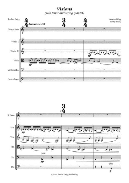 Visions Solo Tenor And String Quintet Sheet Music