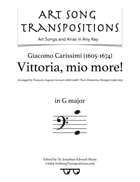 Vittoria Mio Core Transposed To G Major Bass Clef Sheet Music