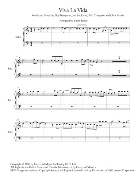 Viva La Vida Easy Key Of C Piano Sheet Music