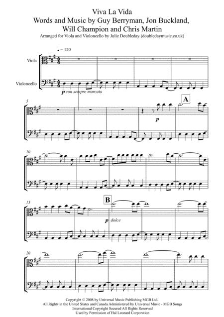 Viva La Vida For Viola And Violoncello Duet Sheet Music