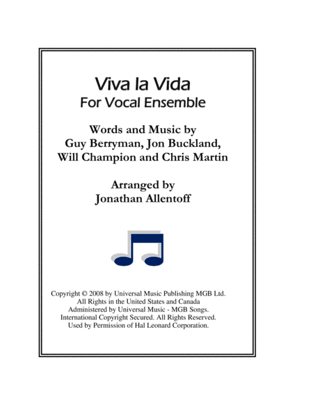 Free Sheet Music Viva La Vida For Vocal Ensemble