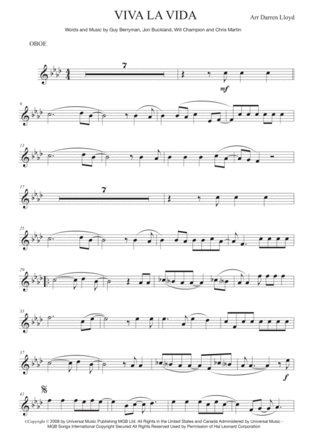 Viva La Vida Oboe Sheet Music