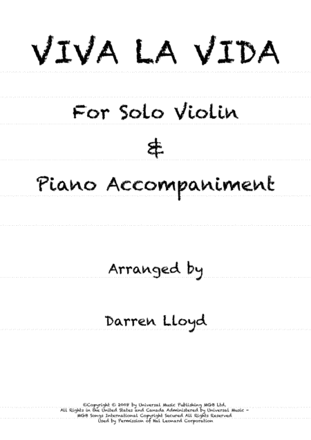 Free Sheet Music Viva La Vida Solo Violin Piano