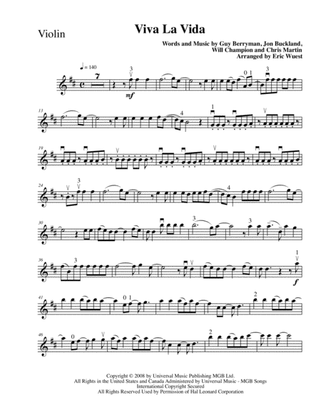 Viva La Vida Violin Sheet Music