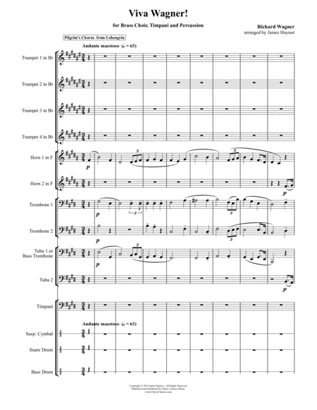 Free Sheet Music Viva Wagner For 10 Part Brass Choir Timpani And Percussion