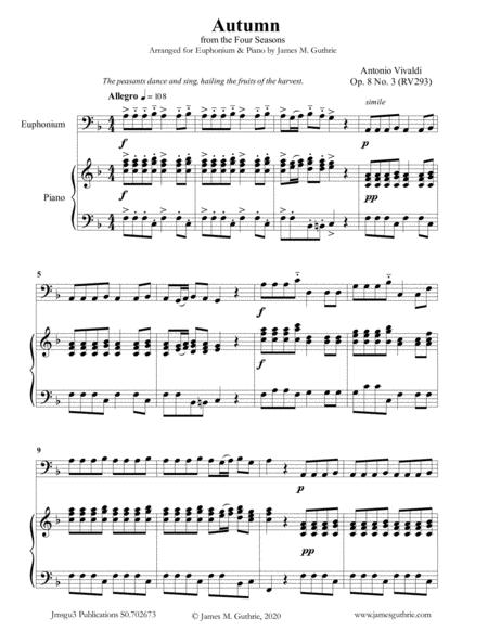 Free Sheet Music Vivaldi Autumn From The Four Seasons For Euphonium Piano