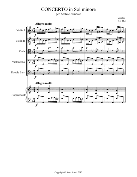 Vivaldi Concerto For String Orchestra In G Minor Rv 152 Sheet Music