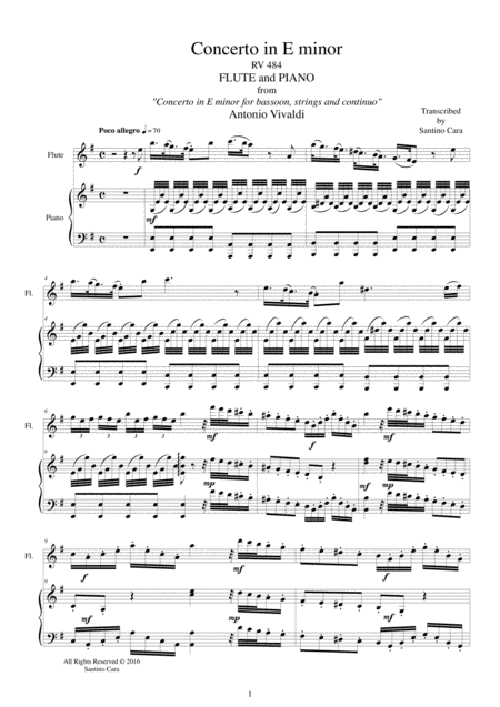 Free Sheet Music Vivaldi Concerto In E Minor Rv 484 For Flute And Piano