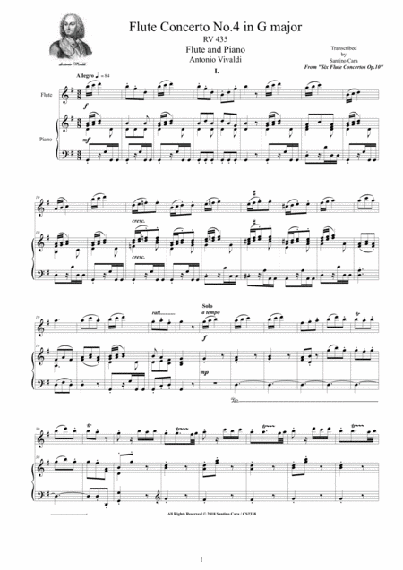 Free Sheet Music Vivaldi Flute Concerto No 4 In G Major Op 10 Rv 435 For Flute And Piano