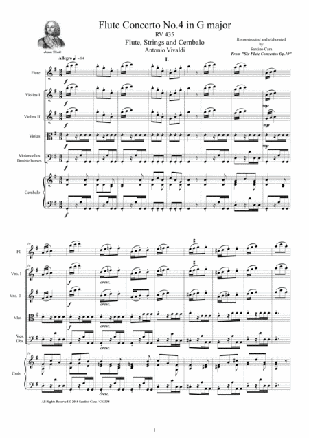 Free Sheet Music Vivaldi Flute Concerto No 4 In G Major Op 10 Rv 435 For Flute Strings And Cembalo