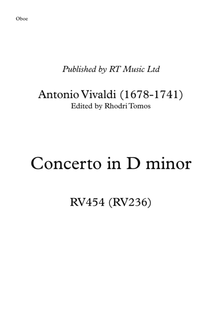 Vivaldi Rv454 Concerto In D Minor Trumpet Oboe Solo Parts Sheet Music