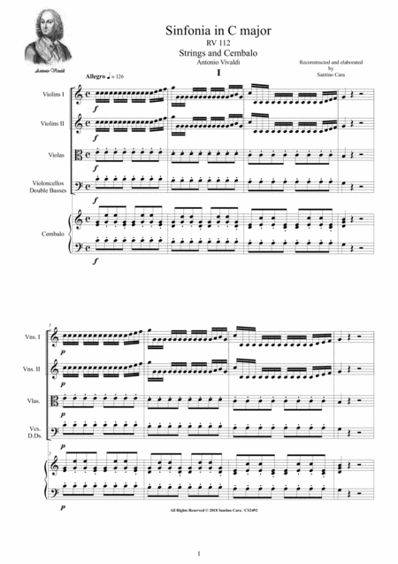 Vivaldi Sinfonia In C Major Rv 112 For Strings And Cembalo Sheet Music