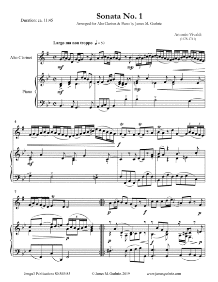 Free Sheet Music Vivaldi Sonata No 1 For Alto Clarinet Piano