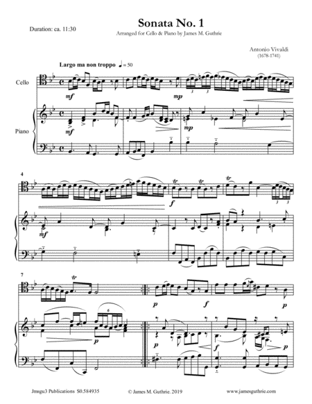 Vivaldi Sonata No 1 For Cello Piano Sheet Music